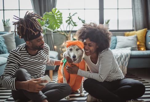 Couple dresses up with dog for Halloween